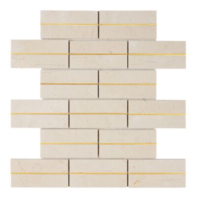 Crema Marfil Marble Stone Gold Metal Inlay Brick Joint Kitchen Tile Backsplash