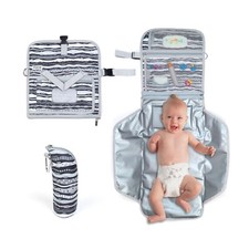 Folding Portable Baby Changing Pad - With Insulated Bottle Holder - Gray