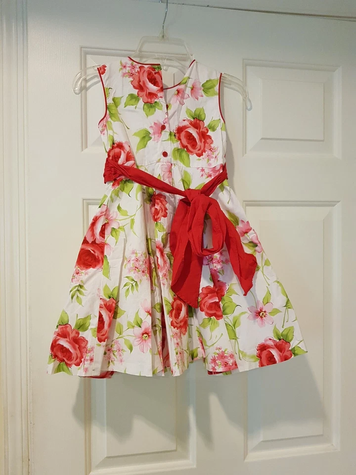 Vestido Floral Blanco Vintage Polly & Friends Niñas Talla 6 100% Algodón Mangas Foto 3 de 4