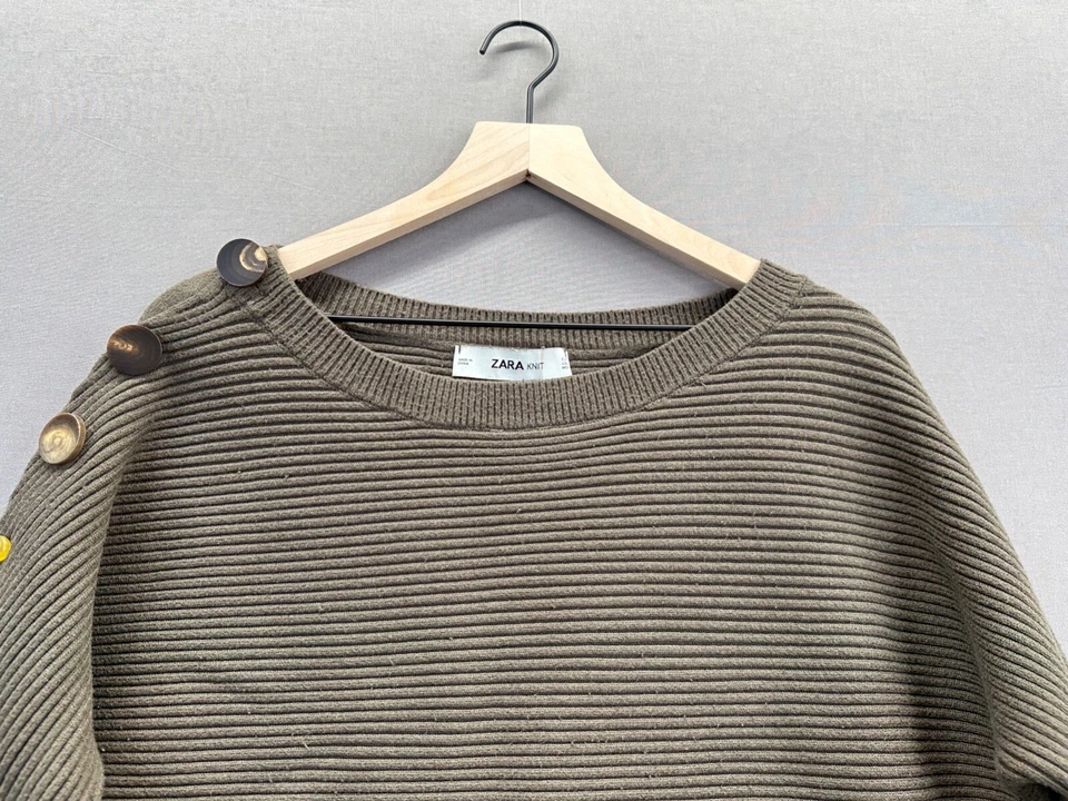 Suéter Pullover Zara Tejido Para Mujer Verde Botones Cuello Redondo Talla M Foto 4 de 4