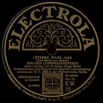 LÜTZOWS WILDE JAGD GERMAN MARSCH RARE 78rpm GEBET VOR DER SCHLACHT