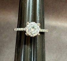 Silvertone Clear Round Cut CZ with Pave Band Accents Engagement Style Ring Size