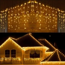 96 LED Icicle Fairy Curtain String Lights Indoor Outdoor Christmas Wedding Party