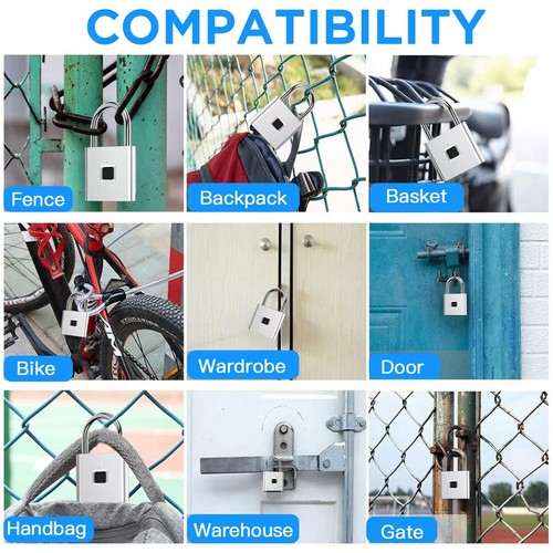 Waterproof Fingerprint Padlock Keyless Lock Rechargeable Smart Lock Gym Locker - Picture 7 of 15