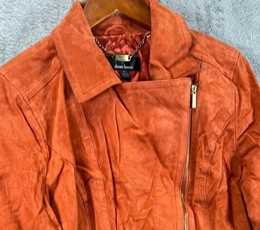 Dennis Basso Mujer Gamuza Cuero Moto Chaqueta Calabaza Naranja Nuevo Sin Etiquetas Lavable Gamuza Foto 2 de 4