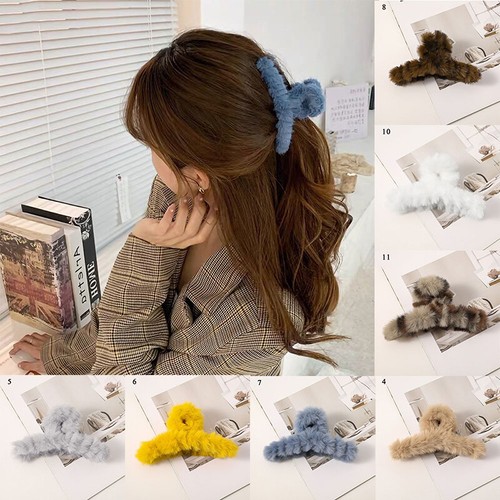 Women Plush Hair Claw Clip Accessories Crab Hairpin Faux Fur Barrettes Headwear - Picture 4 of 21