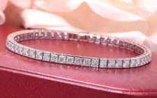 Charm Tennis Bracelet 7Ct Princess Cut Simulated Diamond  14K White Gold Plated