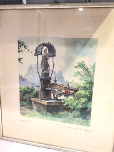 X2 Vintage Original Kafferlein gerahmtes Aquarell Landschaftsgemälde signiert 2er Set - Bild 2 von 8