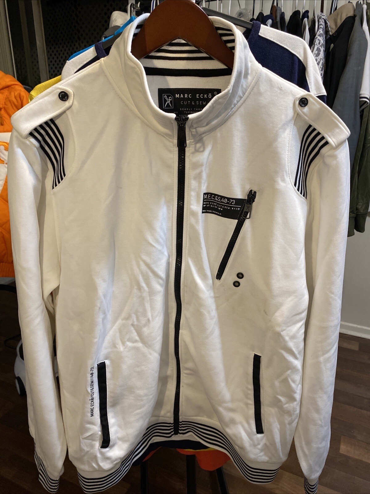 Mark Ecko Track Jacket White Zip Front Pocket Bla… - image 1