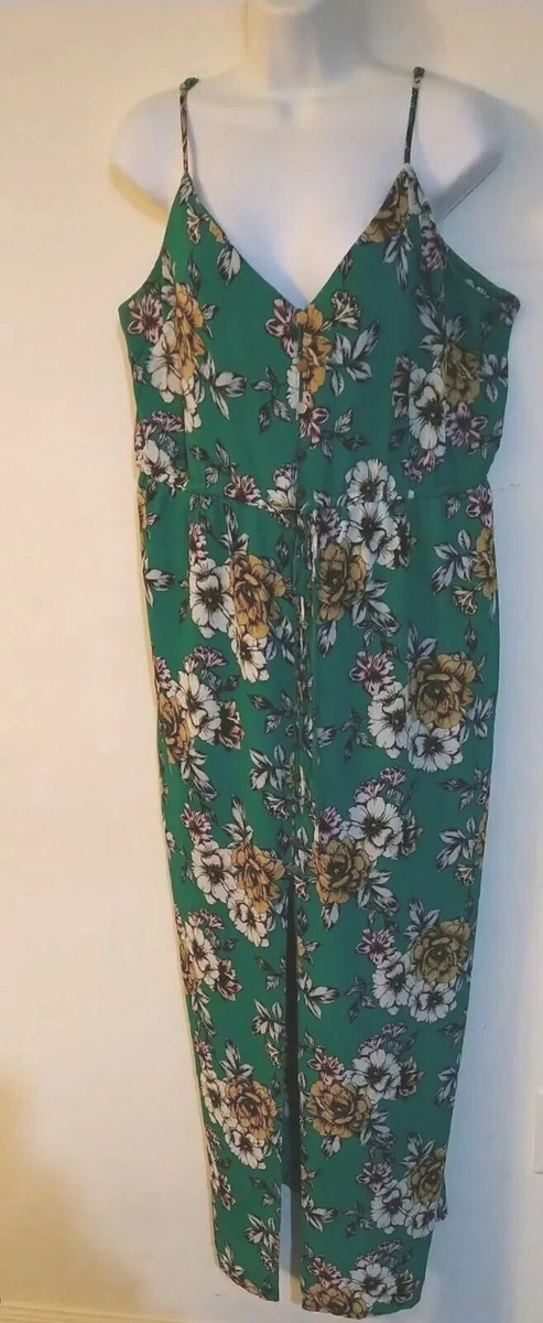 New Look Floral Dress 14 Green Spaghetti Strap Button Maxi