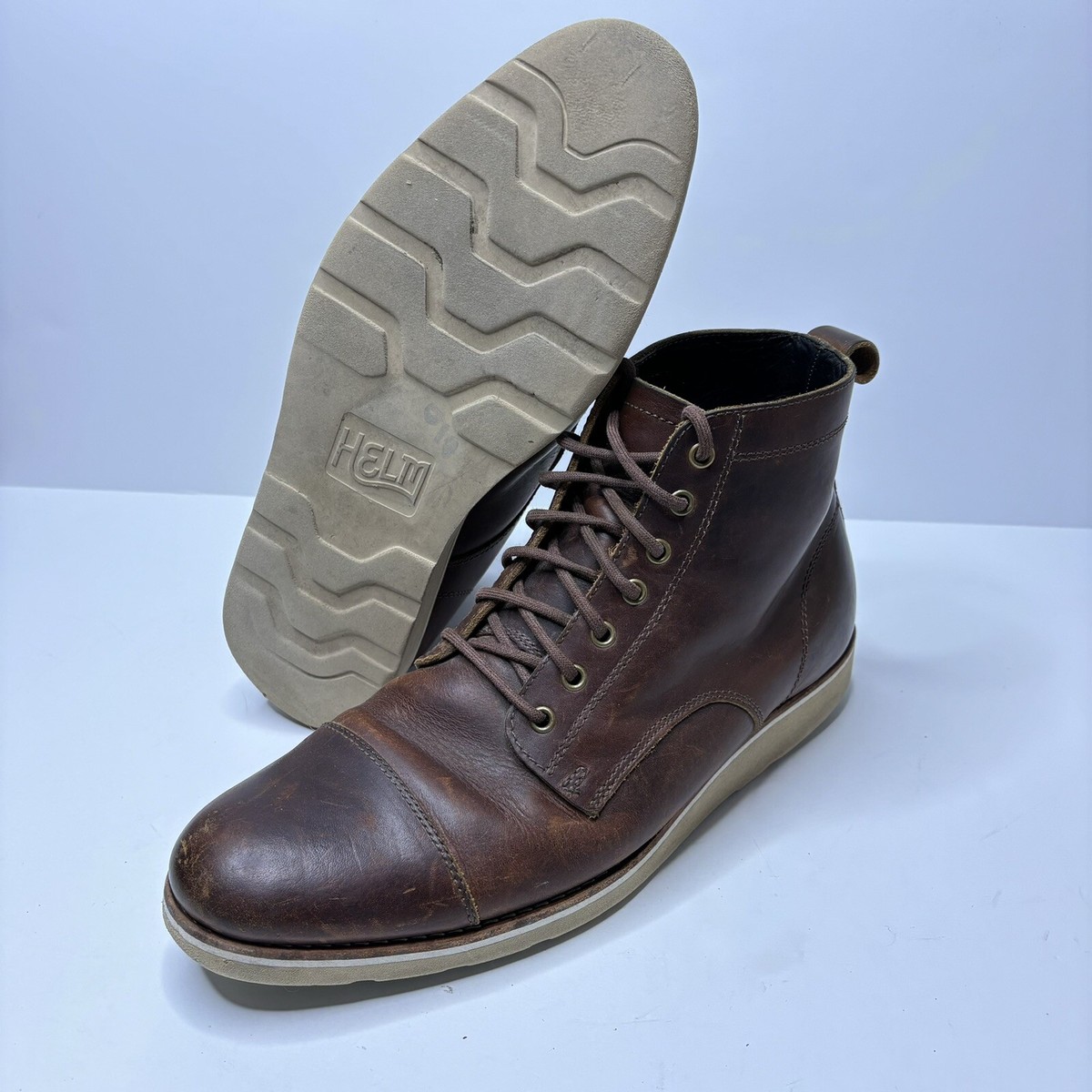 Helm Boots Mens 11.5 Brown Leather Lou Teak Lace Up Shoe | eBay display picture 3