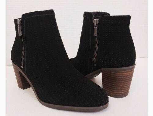 Lucky Brand  Black Perforated Double Side Zip Women Suede  Booties  6 M New - Picture 1 of 10
