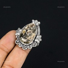 Sterling Silver Turritella Agate Gemstone Promise Artisan Ring Jewelry Size 8.5
