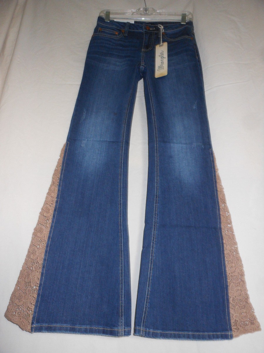 WRANGLER 19 X32 NWT Denim Western Lace inset Bell Bottom Flare