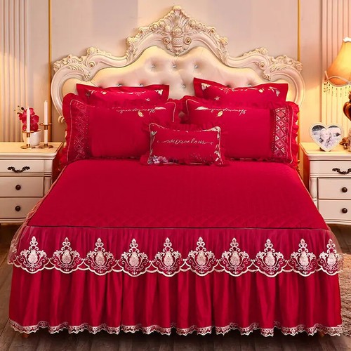 1Pc Elegant Lace Bed Skirt Solid Color Quilted Bed Skirt Thicken Soft Bedspread - Picture 23 of 40