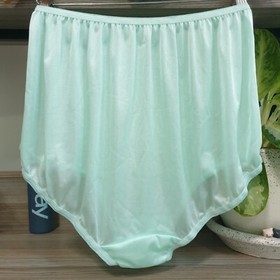 Vintage Slippery Nylon Panty Double Gusset Silky Green Brief Sz. 9-10 Hip 40-50"
