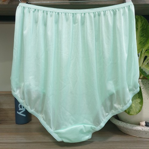 Vintage Slippery Nylon Panty Double Gusset Silky Green Brief Sz. 9-10 Hip 40-50" - Picture 10 of 15