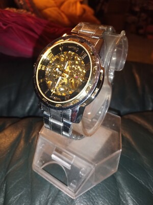 SCHÖNE GEWINNER HERREN LUXUS SKELETT AUTOMATISCHE MECHANISCHE STAHLARMBAND UHR, NEU