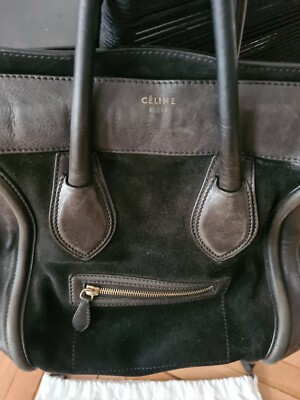 Sac Céline Luggage En Cuir Noir Et Daim - Black Bag - Occasion - Modèle Fourre-tout