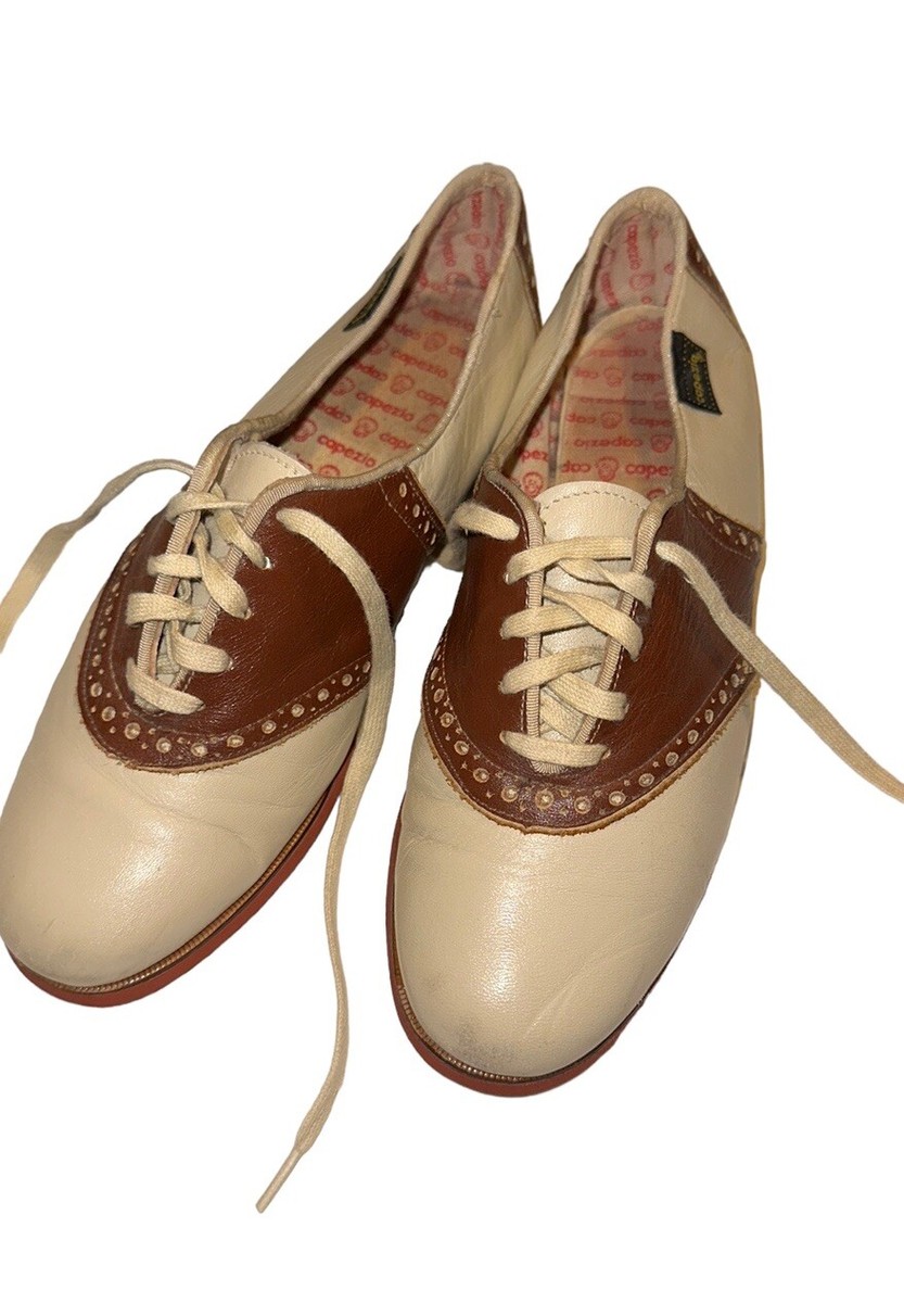 Capezio Saddle Shoes 1970s Brown White Ivory Leather Sz Vintage Jazz