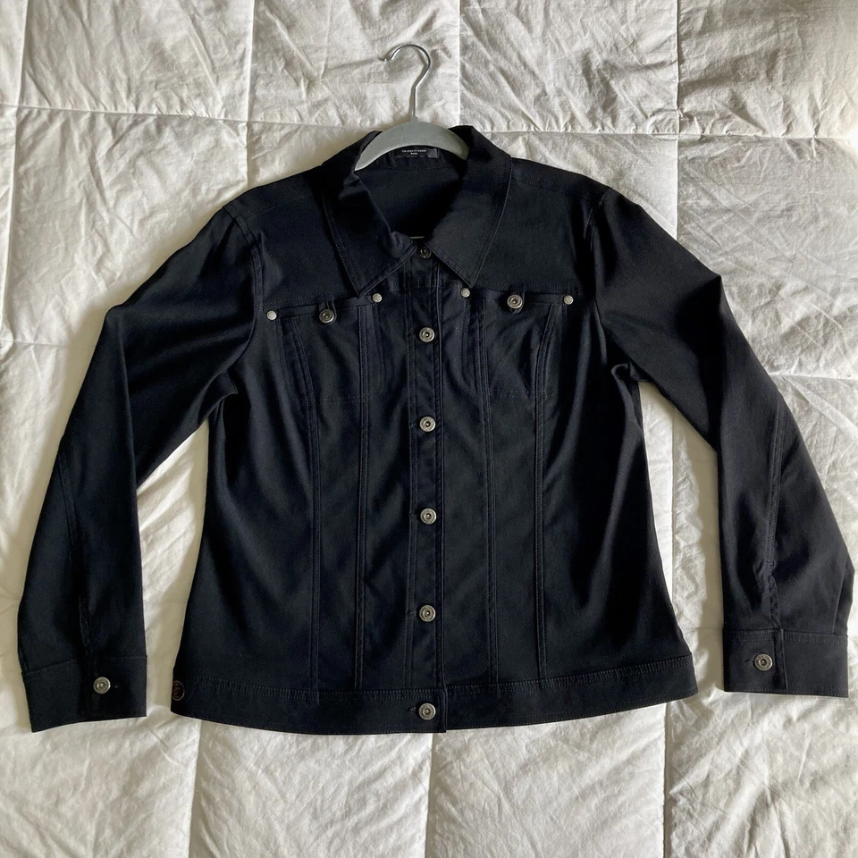 Simon Chang女式14纽扣夹克黑色弹力人造丝/尼龙经典二手状况完好 — 第 3/4 张图片