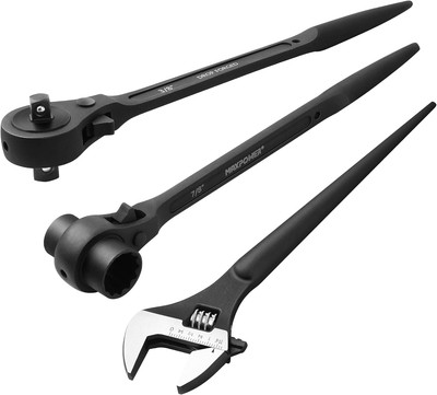 3Pcs Spud Ratchet Set, 3/4'' X 7/8'' Dual Socket Scaffold Wrench, 1/2'' X 3/8'' Dual