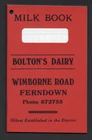 Ferndown Dorset Milk Book customer booklet Bolton's Dairy Wimborne Road vintage