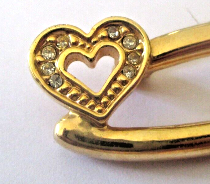Broche Cœur Couleur Or Blanc Avec Cristaux - Bijou Vintage De Qualité - Réf. 3774