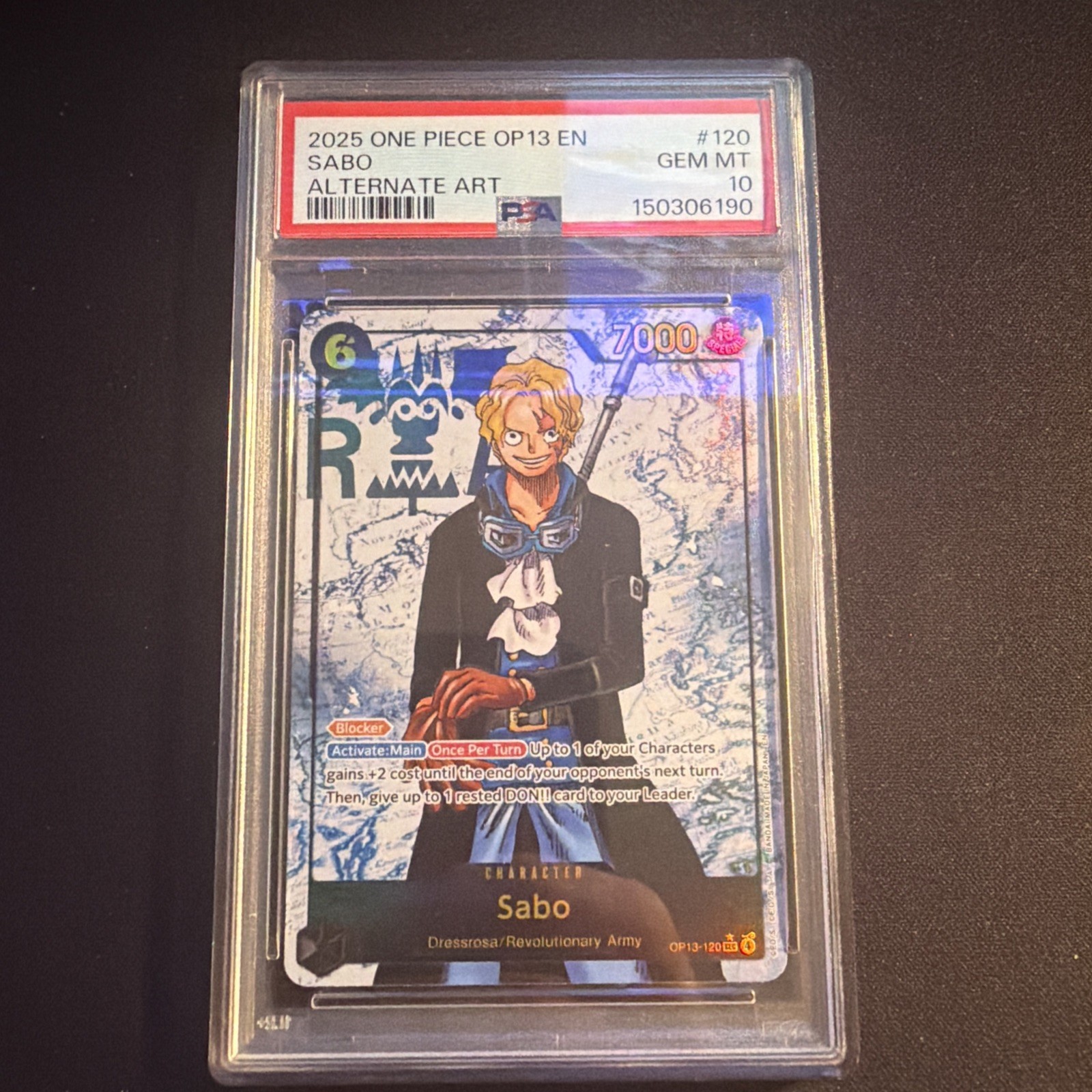 One Piece Sabo (120) (Alt Art) OP13-120 Carrying On His Will Foil Gem PSA 10