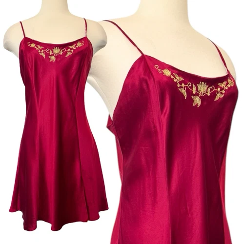UNDERCOVER Abito slip vintage anni 90 Victoria’s Secret seta rosso intenso oro ricamo dorato L