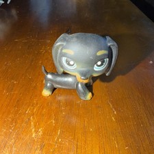 Littlest Pet Shop 325 Black Dachshund Dog Black Brown Blue Eyes