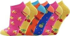 Multicoloured Ladies Low-Cut Fruit Print Trainer Socks   UK 4  7 -3  6 Pairs