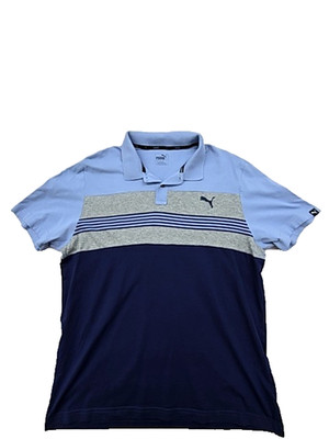 Puma Herren Poloshirt gestreift Color Blocked L blau marine grau kurzarm
