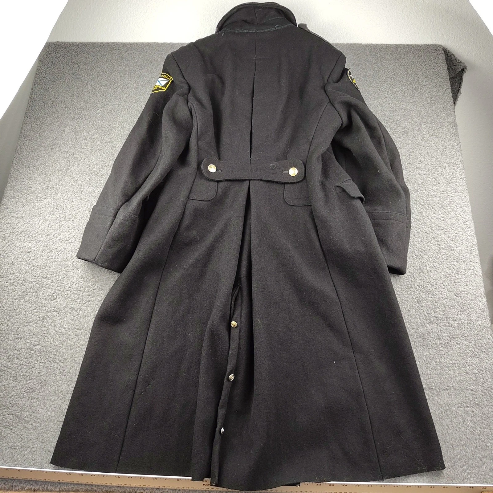 VTG Soviet Wool Officers Winter Overcoat Mens Small 54 Russian Trench Black EUC image 8