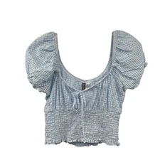 H&M Divided Womens Gingham Crop Top Smocked Blue/White Size Medium