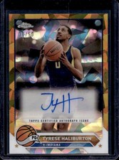2023-24 Topps Chrome Sapphire Tyrese Haliburton Auto Refractor Gold #/50 Pacers