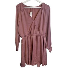 American Eagle Dress Faux Wrap Medium Mauve Pink Womens Long Sleeve V-Neck Boho