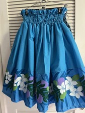 Hawaiian Hula Pau  Skirt Turquoise Hawaiian Print.