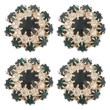 4 Pcs Button Covers for Women Rhinestone Crystal Cuff Links Golden Dark Green