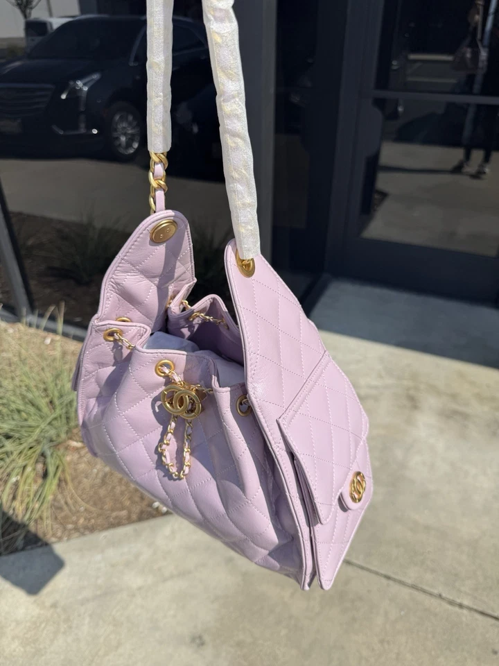 Quilted Pink Leather Chain Shoulder Bag - Image 2 of 3