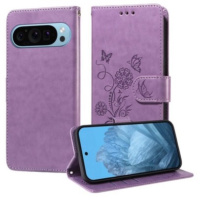 Für Google Pixel 9 / 9 PRO Geprägte Schmetterling Blumen Leder Handy Hülle...