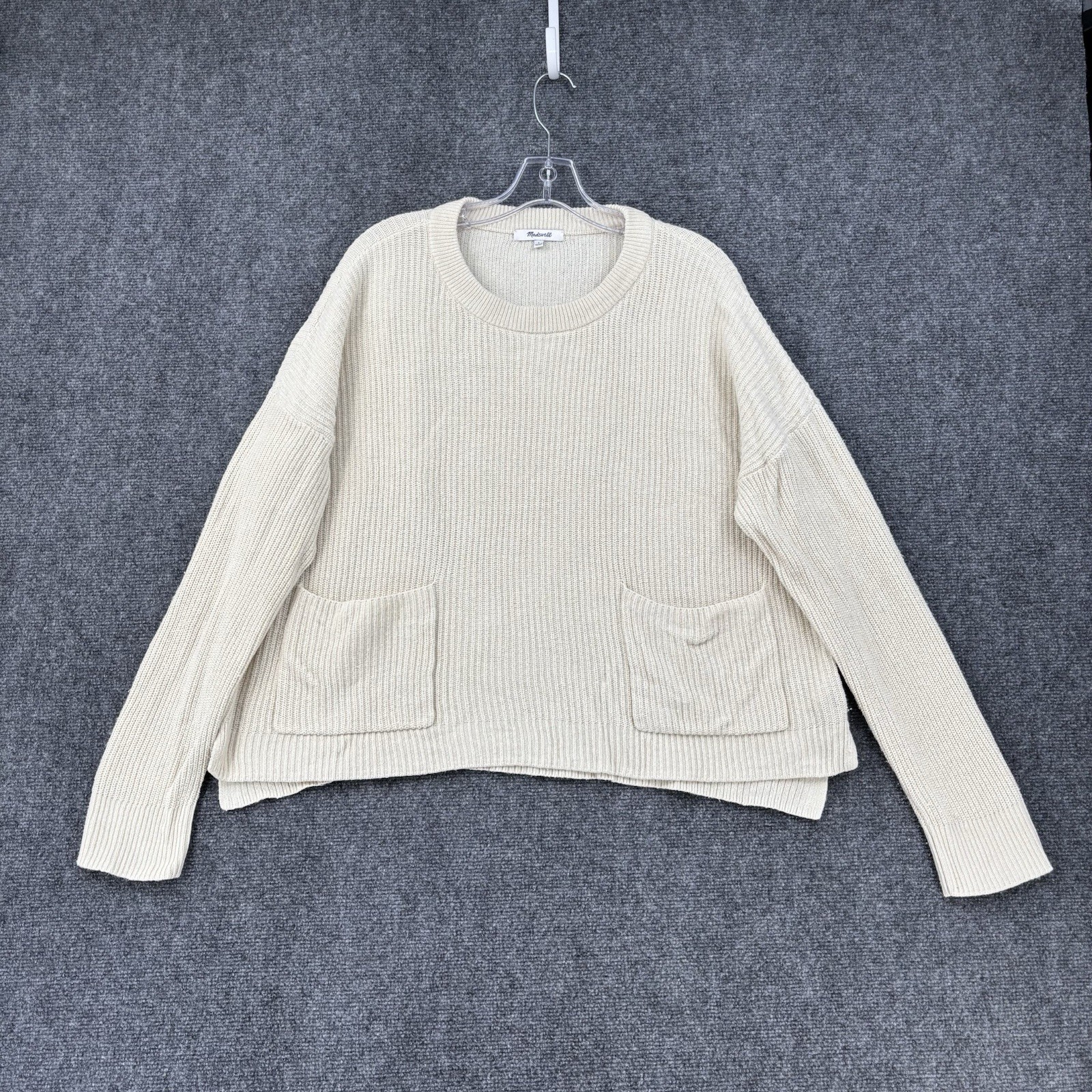 Madewell Ivory Patch Pocket Pullover Sweater Wome… - image 1