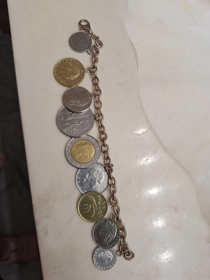 QVC Authentic Lire Coin Bracelet Italian Silver Sterling 925 Gold Plate 7" - Image 2 of 3