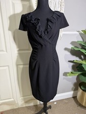 White House Black Market Black Ruffle V-Neck Mini Dress Size 8