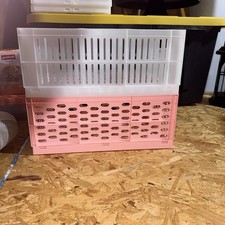 5 Pcs Pink/white Plastic Collapsible stackable Crate 10.5 W X 14.25 L X 5.75 D