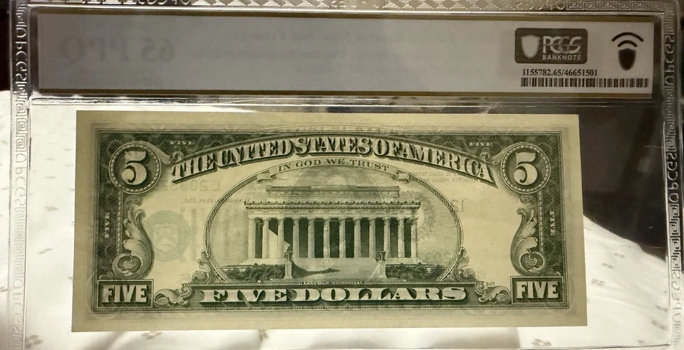 $5 1969C Federal Reserve Note Misalignment Error PCGS 65 PPQ Antique Currency - Image 3 of 4