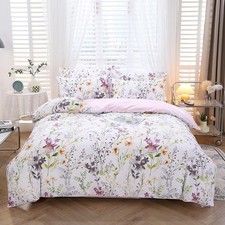 Floral Duvet Cover Set Queen Size 3-Pieces 100 Cotton Wildflowers Comforter..