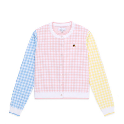 Neu! Seltene TEDDY FRESH Jacquard Strickjacke - Large - Gingham Strick Knopf H3 Ted