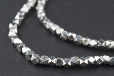 Shiny Silver Faceted Diamond Cut Beads 3mm White Metal Large Hole 24 Inch Strand