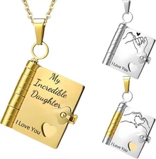 My Incredible Daughter Book Necklace for Daughter Gifts from Mom Dad, Necklaces 